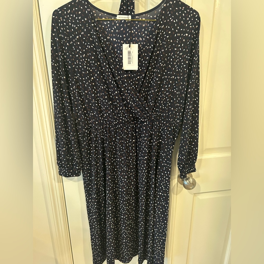 Petite Assembly Navy Faux wrap dress